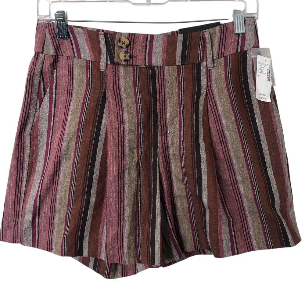 Maurices NWT Women's Linen Blend Multi-Color Striped High-Rise Shorts Size 0